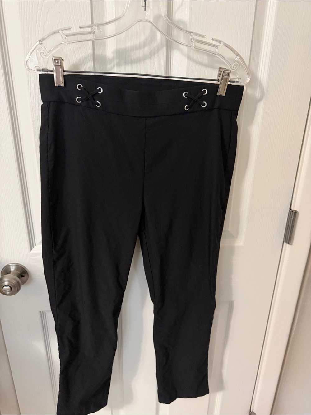 Rafaella Black Lace-Up Waist Ankle Pants